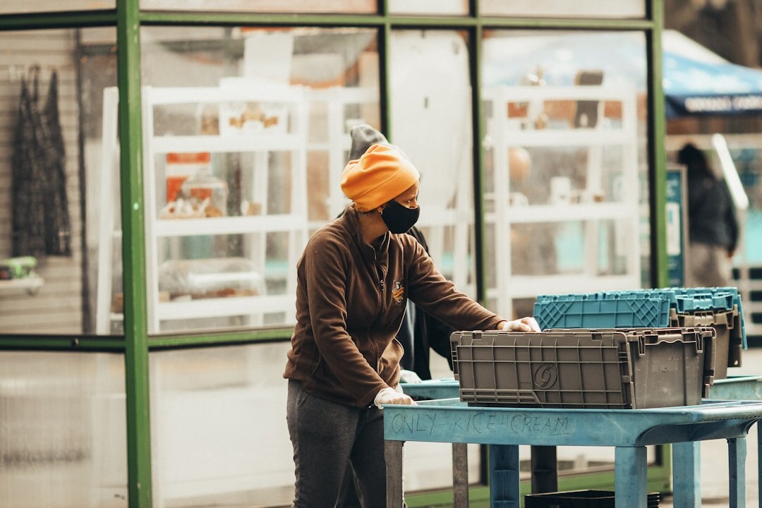 woman sorting food donations