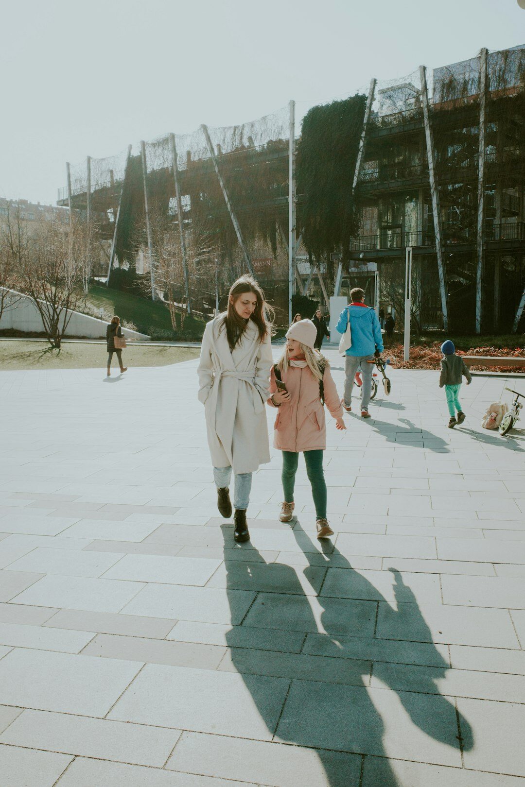woman with children park
